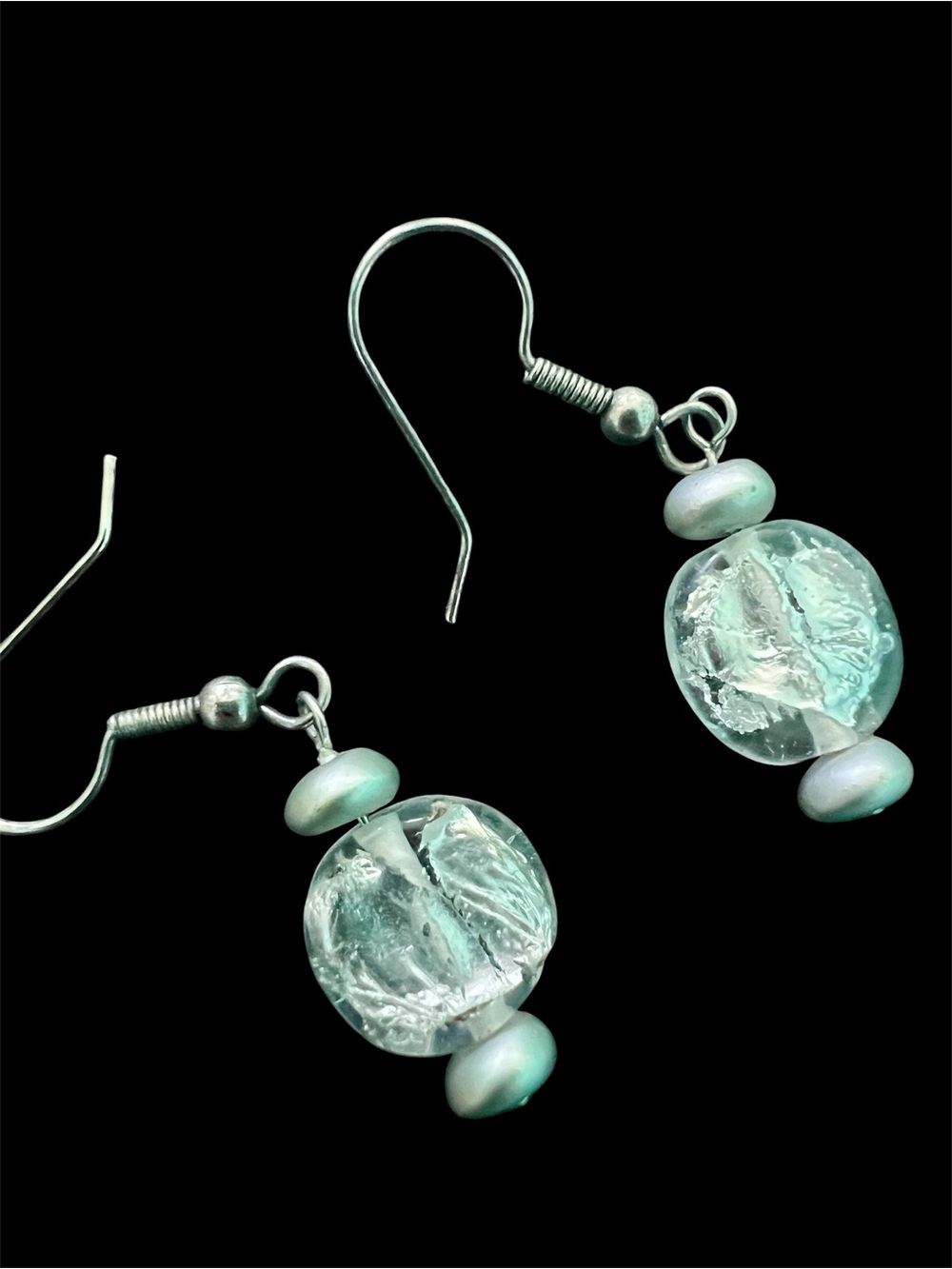 Murano Glass Earrings Silver Iridescent Pierced